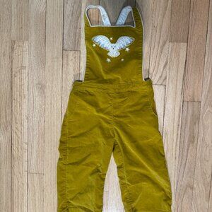 Harry Potter Mini Boden Hedwig Owl Golden Yellow Velvet Overalls Size 3/4 104cm